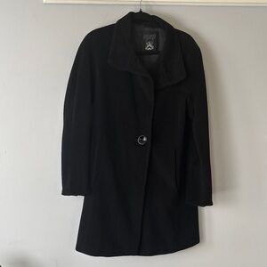 Hilary Radley Black Long Single Button Peacoat Size 4 Classic Fleece Coat